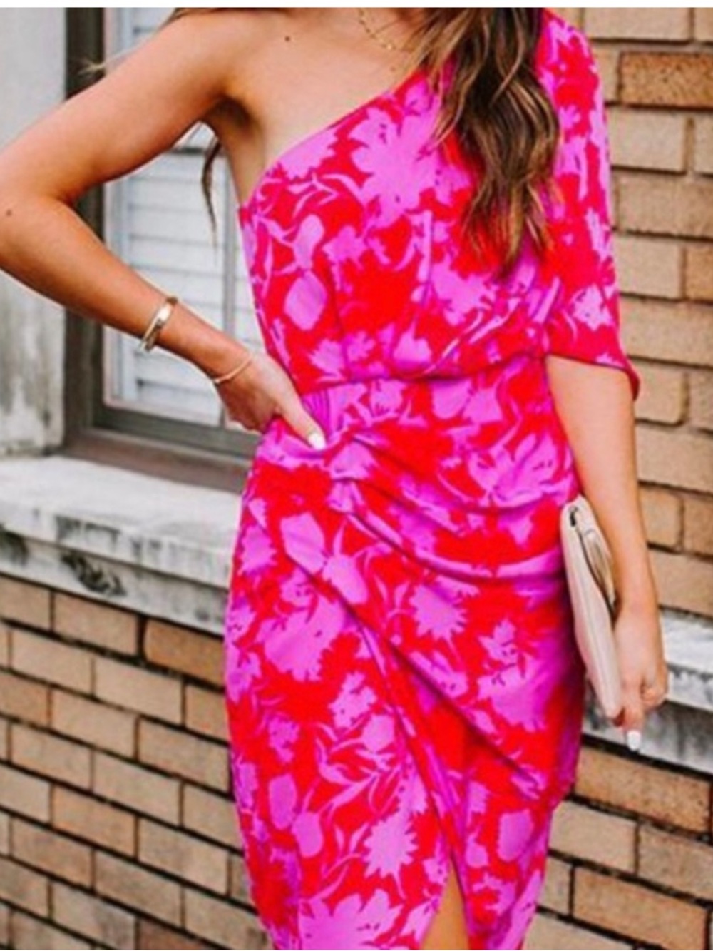 DO+BE One-Shoulder Pink Floral Midi Dress - Picture 3 of 4